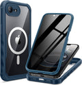 seacosmo for iPhone 16e Case, Full Body Bumper with Built-in 9H Tempered Glass Privacy Screen Protector and Camera Lens Protection, Compatible with MagSafe, Shockproof 16 e Phone Case, 6.1", Blue