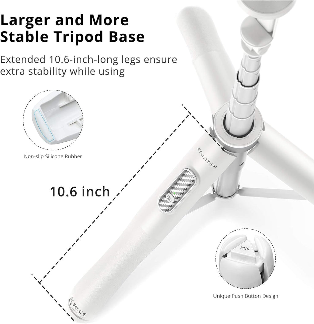 ATUMTEK 51" Selfie Stick Tripod, All in One Extendable Phone Tripod Stand with Bluetooth Remote 360° Rotation for iPhone and Android Phone Selfies, Video Recording, Vlogging, Live Streaming, White
