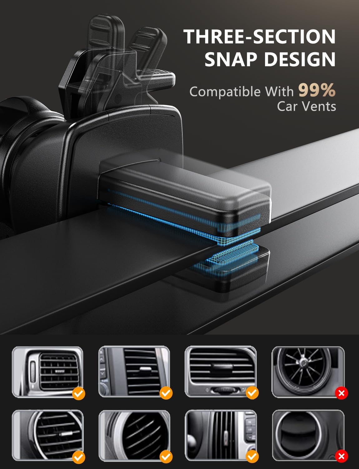 Wireless Car Charger, 15W Fast Charging Auto Clamping Car Charger Cell Phone Holder Mount Vent for iPhone 15 14 13 12 Mini Pro Max, Samsung Galaxy S24 Ultra S23 S22 S21+ Note 20, etc - Silver