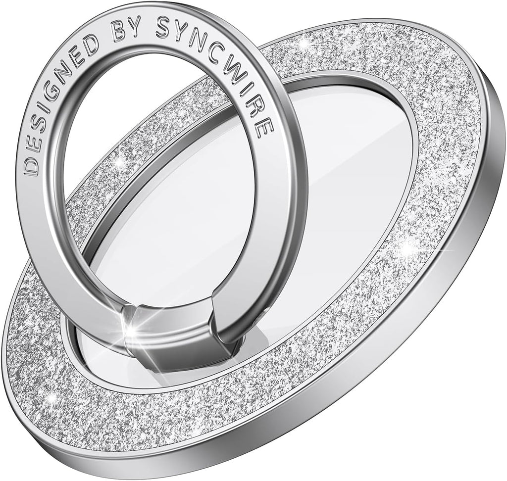 Syncwire Magnetic Phone Grip for MagSafe, Bling Magnetic Phone Ring Holder, 360° Rotation with Floating Effect Cell Phone Ring Stand MagSafe Ring for iPhone 15 Pro Max 14 13 12 &All - Glitter Silver