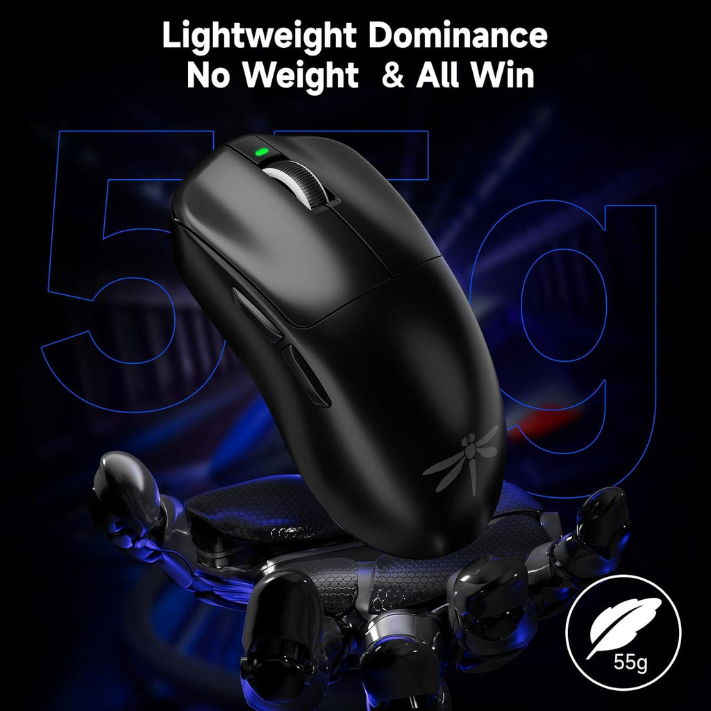 VGN F1 Pro Max Wireless Gaming Mouse - 55g Ultralight - 26000 Adjustable DPI - 1000Hz Polling Rate - 200h Battery - Wireless & Wired Mode - 6 Programmable Buttons - Professional Grade - USB-C - Black