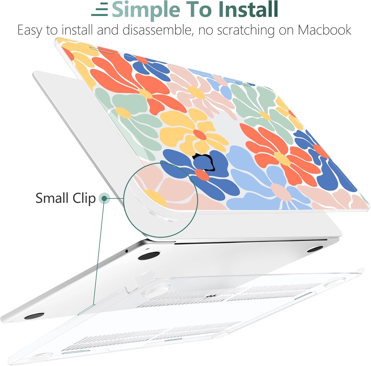 TWOLSKOO Compatible with M4 MacBook Air 13.6 inch Case 2025-2022 Release M4 A3240 M3 A3113 M2 A2681, Plastic Hard Shell & Keyboard Cover & Type C Adapter & Screen Protector, Chamomile Blue