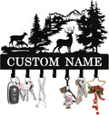 Personalized Deer Key Holder Wall Mount, Custom Metal Key Rack Key Holder with Name, Deer Cabin Wall Keys Hanger with Hooks for Entryway, Front Door, Hallway, Kitchen, Living Room