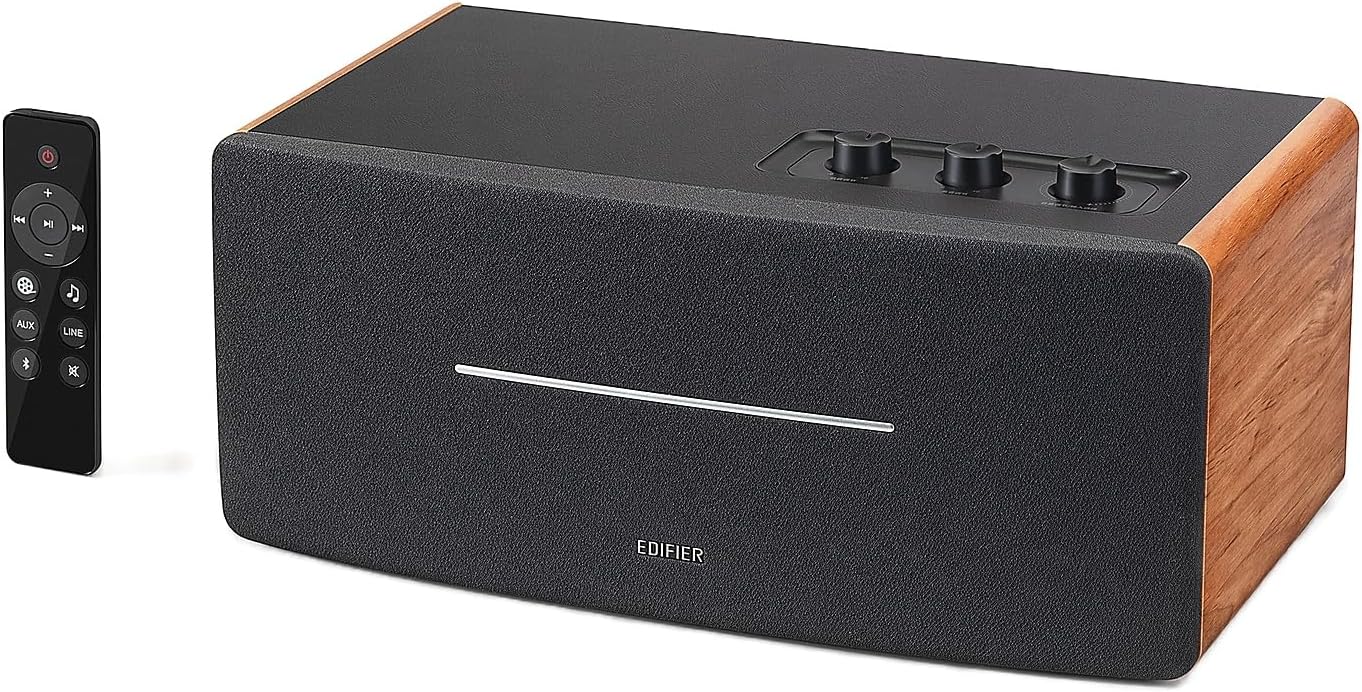 Edifier D12 Integrated Desktop Computer Speakers with Bluetooth 5.0, Wireless Stereo Tabletop Speaker 70 Watts RMS with Subwoofer Line Out, RCA, Aux Input for PC Monitor Laptop - Wooden Enclosure