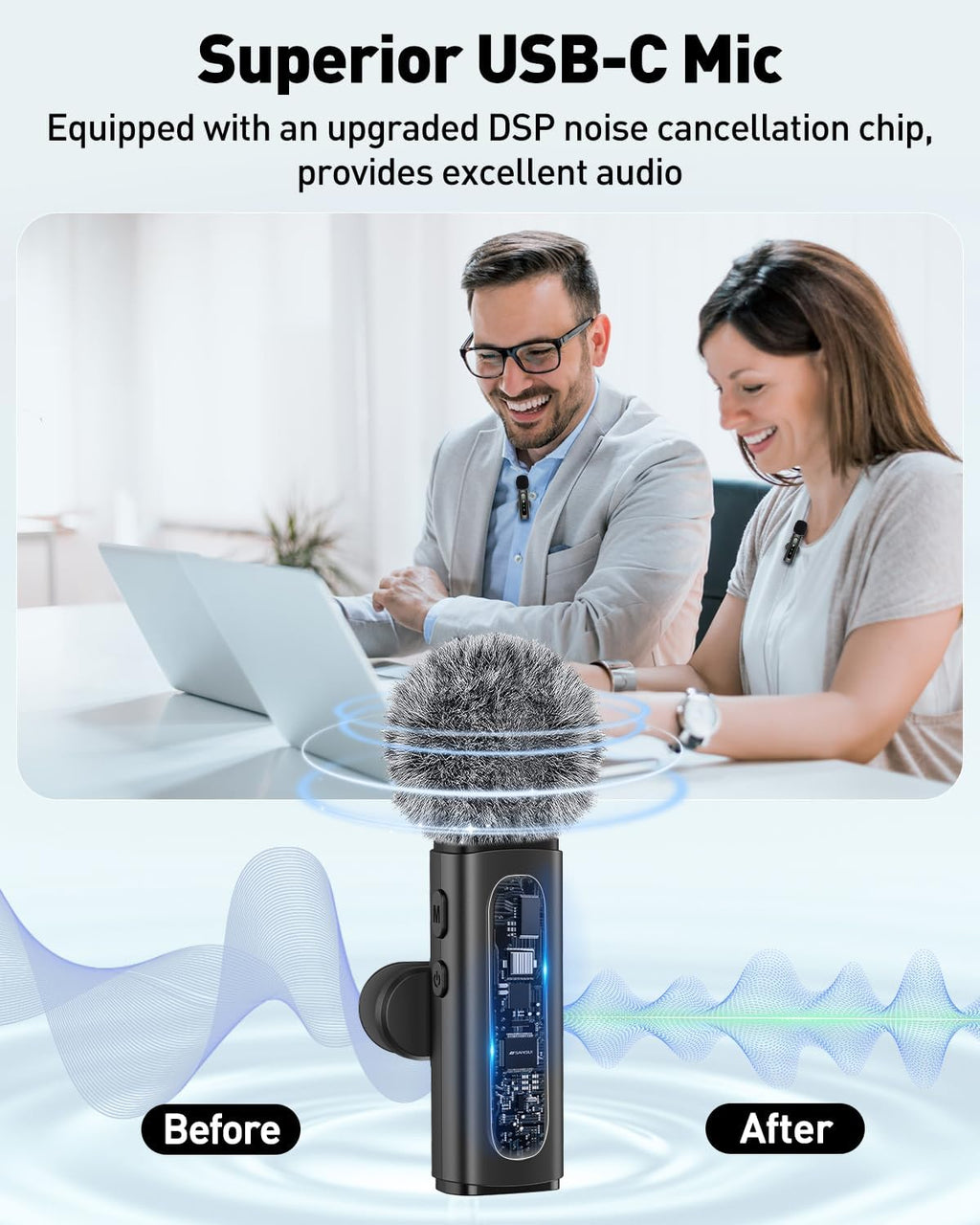 USB C Lavalier Microphone Wireless Mini Mic for Type-C Android Phone/Tablet/PC Video Recording Clip-on Mics with Rotatable Clip&Denoise Recording, Ideal for Vlog Tiktok Youtube Podcast Content Creator