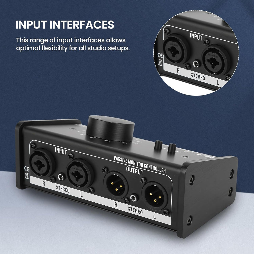 Passive Monitor Controller,Mute Control Large Control Knob Passive Stereo Monitor Controller,Pure Signal Passive Volume Controller,for Studio Monitor