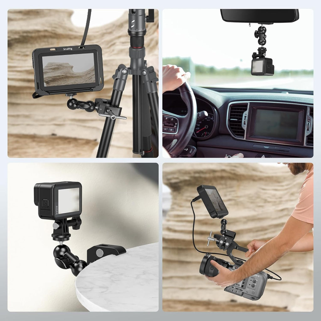 SMALLRIG Super Camera Clamp Mount 2-Pack, Double Ball Head Magic Arm Adapter, Fence/Desk/Tripod Mount for Monitor/Light/Camera, for Insta360, for Gopro, for Osmo Pocket 3, 5321