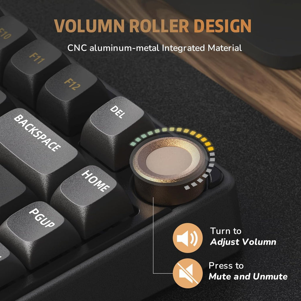 RK ROYAL KLUDGE R75 Wired Gaming Keyboard with Volume Knob, 75% Mechanical Gaming Keyboard Custom Gasket Mount with MDA Profile PBT Keycaps, QMK/VIA, Hot Swappable Silver Switch, Black
