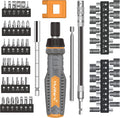 MulWark 63PC Magnetic Ratcheting Screwdriver Bit Set - Multibit Screw Driver with Screwdriver Bits Including Slotted, Torx, Hex, Pozi, Philips, Square; Nut Driver Set for SAE and Metric