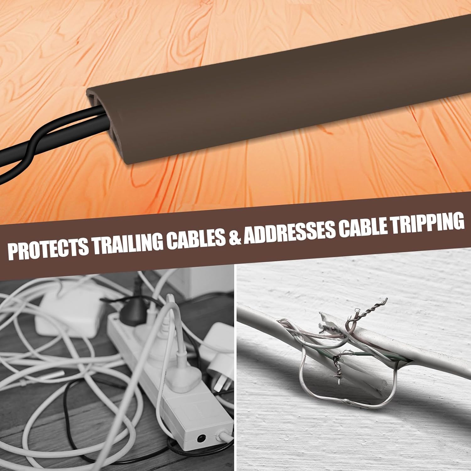Floor Cord Cover Cable Cavity Self Adhesive Cord Hider Floor 10FT Floor Cable Management Power Cord Protector Floor Electric Cord Covers for Offices, Gym, Exhibitions (CoffeeBrown, 1.57" x 10')