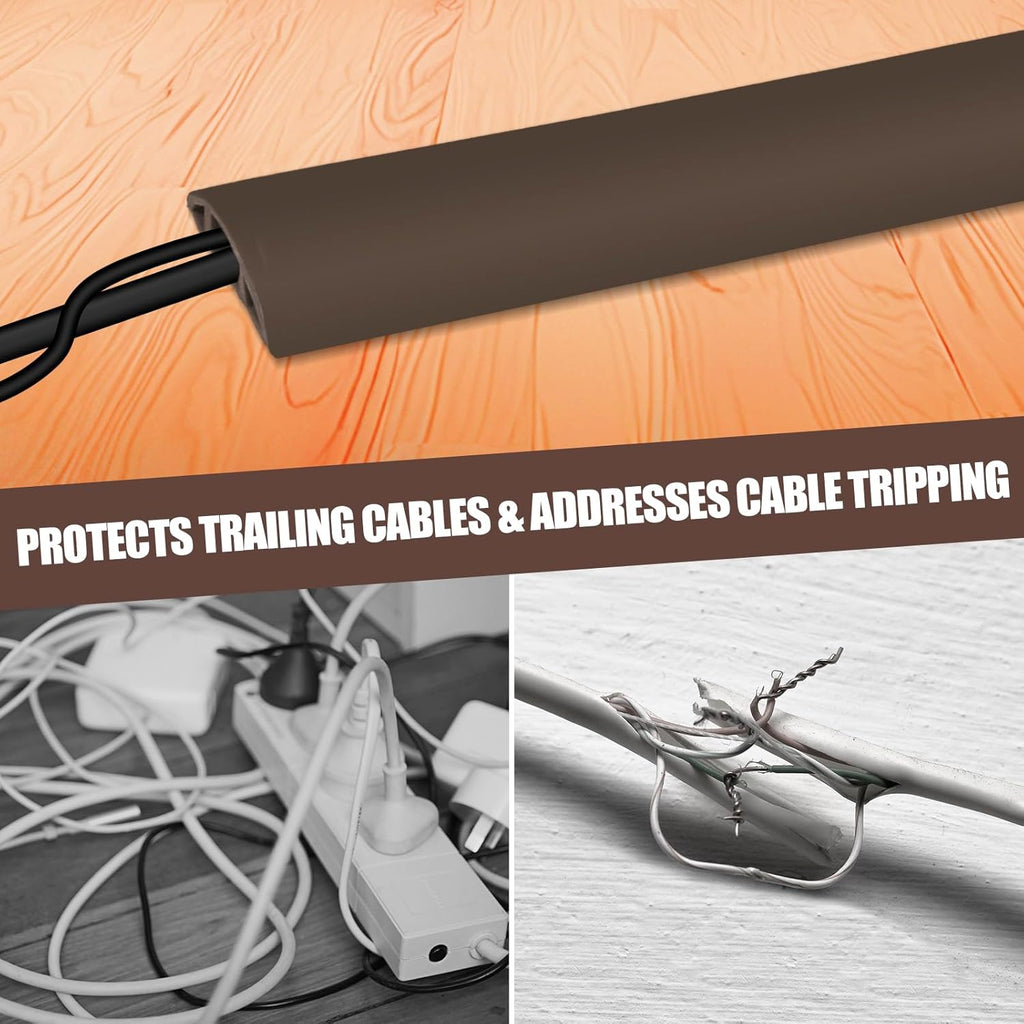 Floor Cord Cover Cable Cavity Self Adhesive Cord Hider Floor 10FT Floor Cable Management Power Cord Protector Floor Electric Cord Covers for Offices, Gym, Exhibitions (CoffeeBrown, 0.78" x 10')