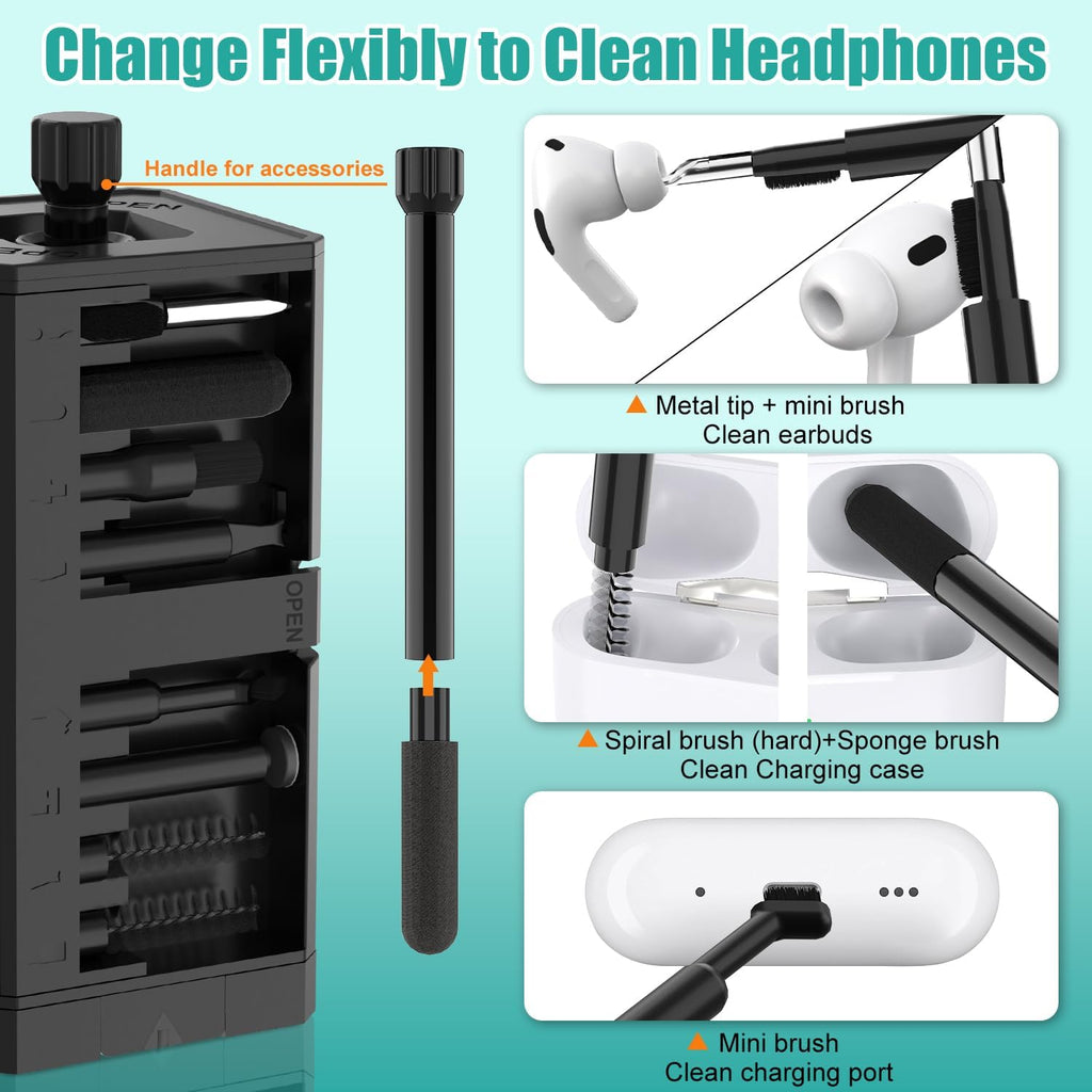 VICHYIE Keyboard Cleaning Kit with Brush, Computer Laptop Cleaner Kit, Phone Cleaning Tool, Multi-Function Cleaner Kit for Earbuds, Cellphones, PC, Screens, Camera Lens, Electronics Devices (Black)
