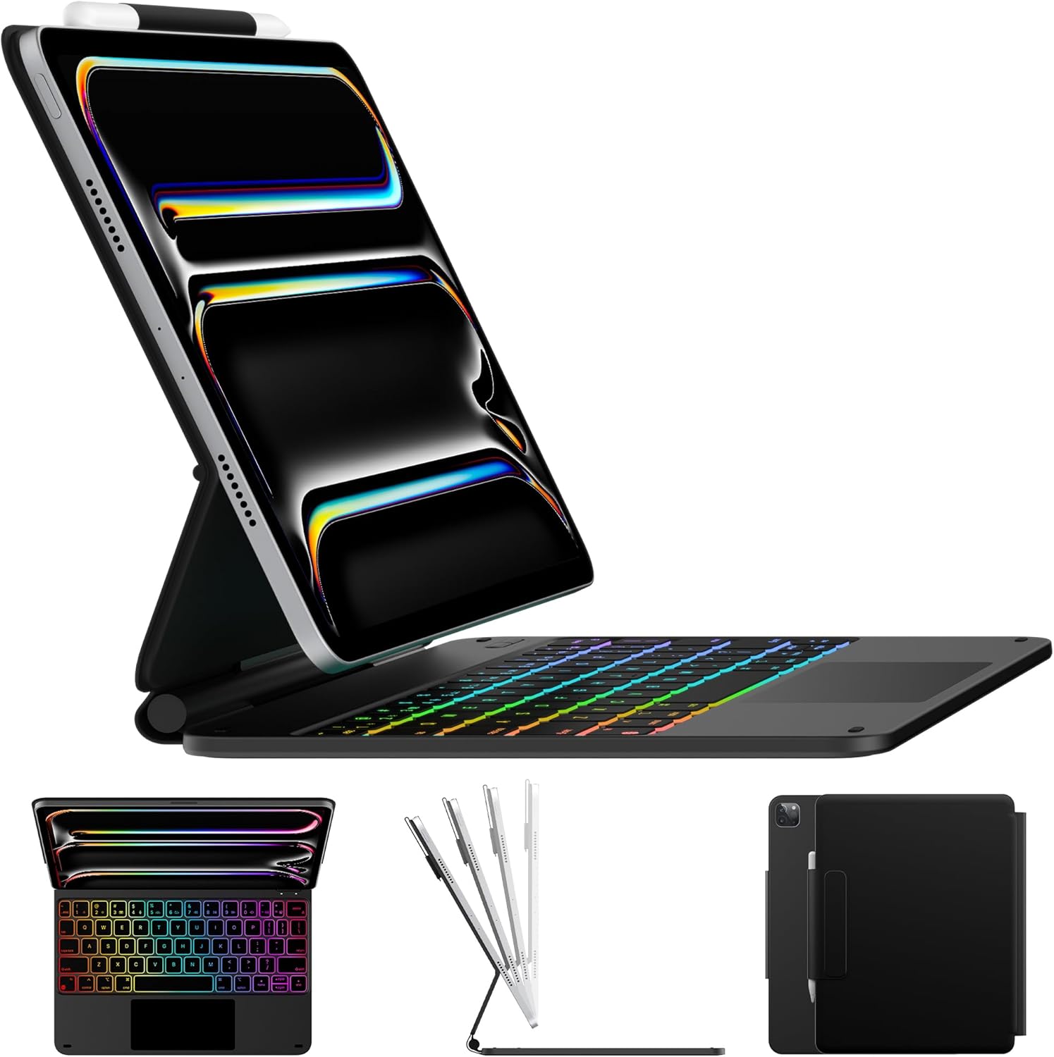 typecase Edge Keyboard Case for iPad Pro 11-inch (M4) 2024,Magic Keyboard with 11 Colors Backlight for iPad Pro 11,Keyboard Case with Pencil Holder,Multi-Touch Trackpad, Easy-Set Magnetic Stand,Black