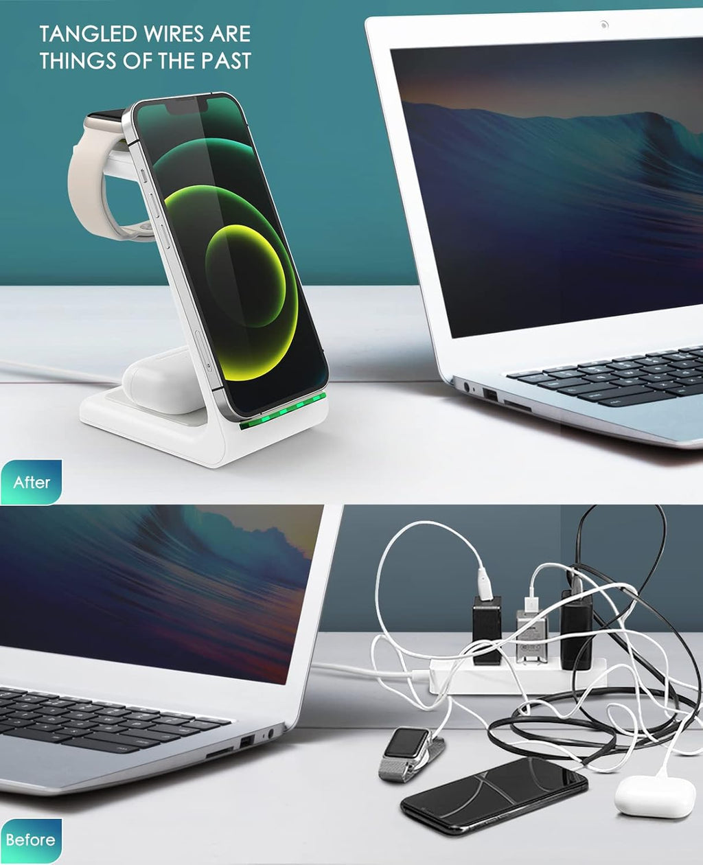 3 in 1 Wireless Charging Station, 2025 Upgraded Fast Desk Charger Station for iPhone 16 15 14 13 12 Pro Max Plus, Charger Stand for Apple Watch 10 9 8 7 6 5 4 3 2 SE, Airpods 4 3 2 Pro