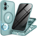BERFY Magnetic for iPhone 16 Case, Compatible with MagSafe, Built-in Privacy Screen Protector and Upgraded Camera Protection, Anti-Spy Full Body Shockproof Phone Case for 16 6.1", Green