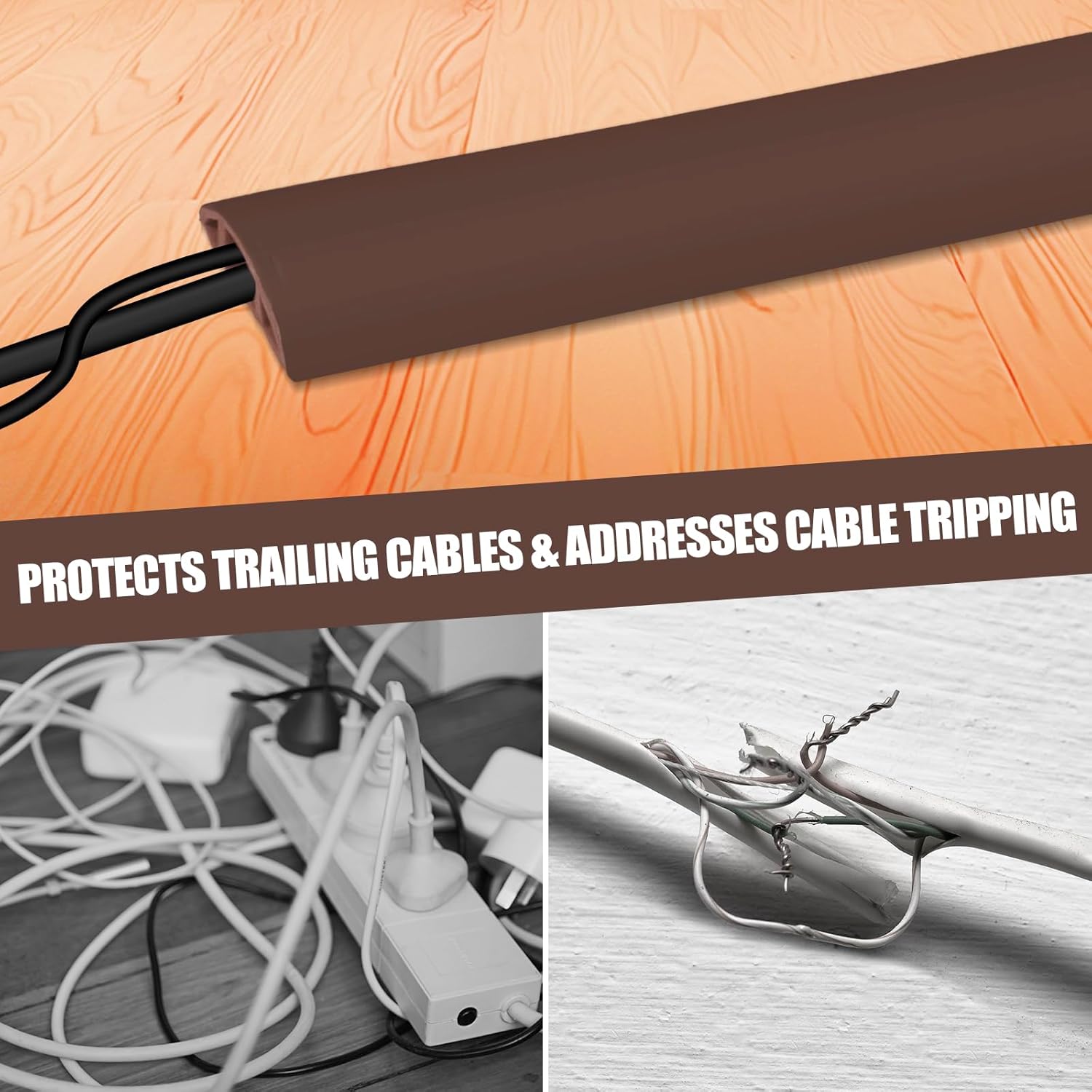 Floor Cord Cover Self Adhesive Cord Hider,3.3FT Cable Management, Extension Strip Protector for Wires, Prevent Cable Trips for Offices, Gyms, Exhibitions Cavity:0.39"(W) x 0.27"(H) Coffee
