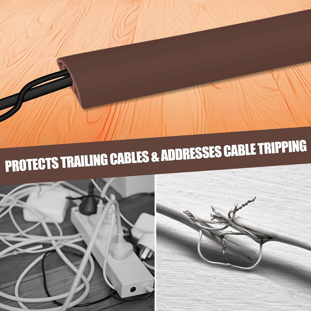 Floor Cord Cover Self Adhesive Cord Hider,3.3FT Cable Management, Extension Strip Protector for Wires, Prevent Cable Trips for Offices, Gyms, Exhibitions Cavity:0.47"(W) x 0.35"(H) Coffee