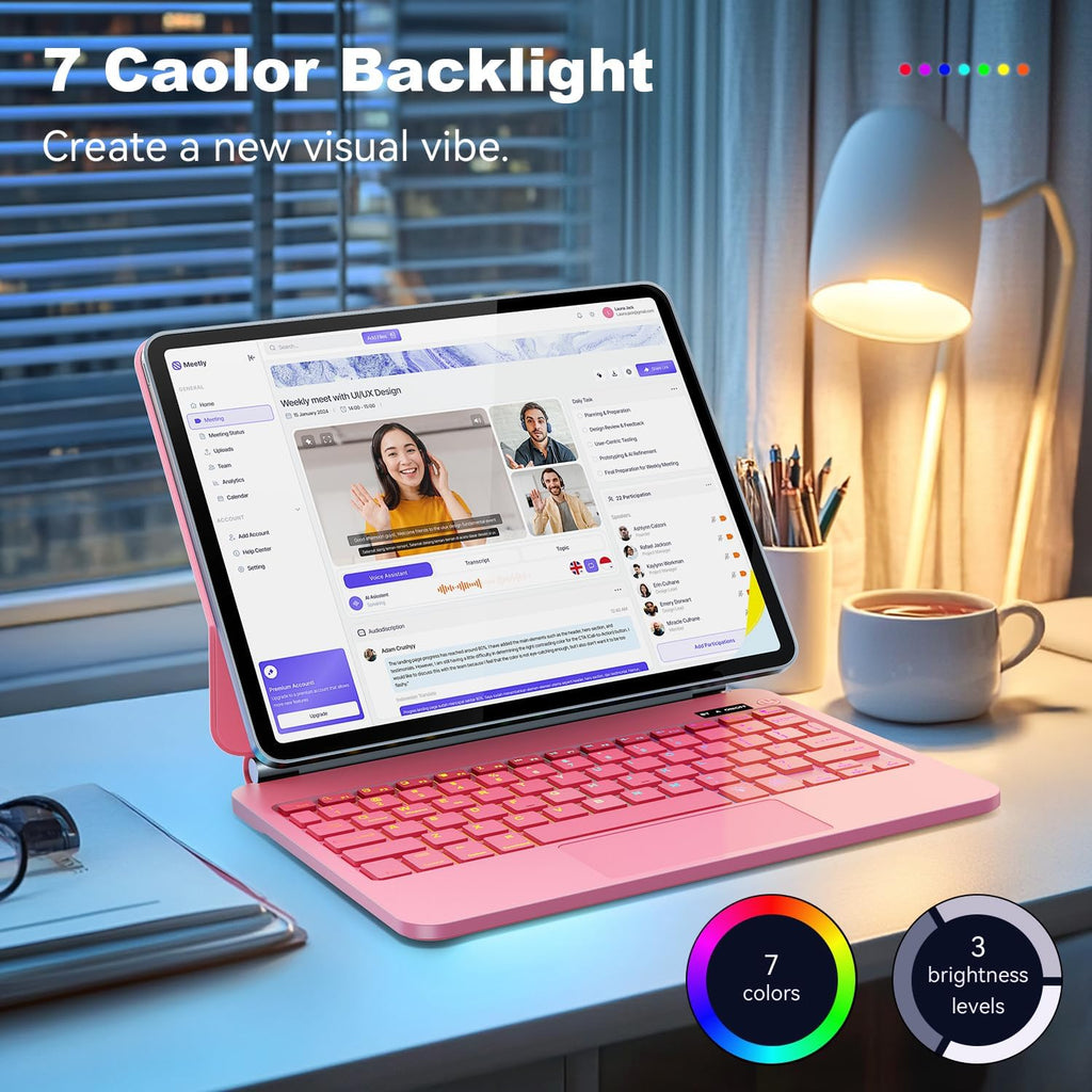 Keyboard Case for 2023 Model 12 inch iPad pro/iPad Air (4th /5th Generation) 2024 Model 12 inch iPad pro/iPad AirEasy-Set Floating Cantilever Stand Magic Magnetic Backlit-Multi-Touch Trackpad