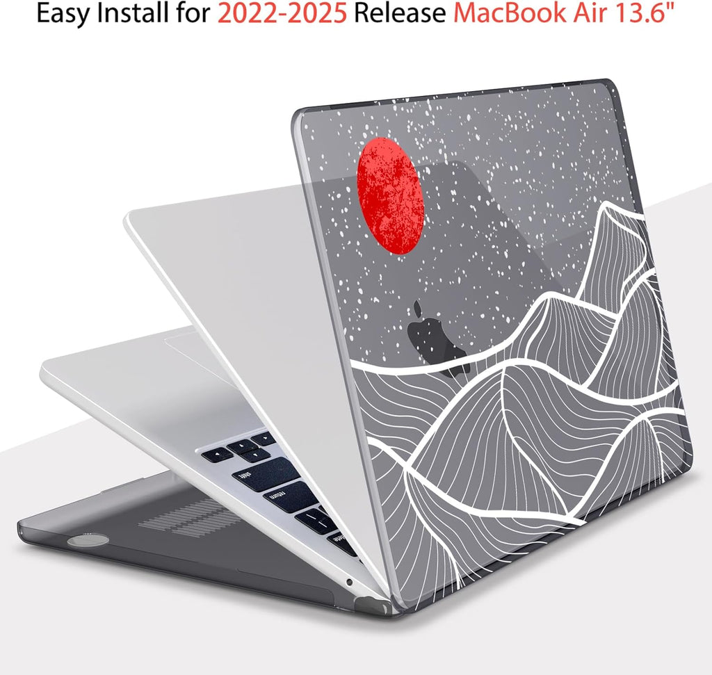 Teryeefi for M3 M2 M4 MacBook Air 13 inch Case 2025 2024 2023 2022 Release A3240 A3113 A2681 Model,Hard Shell Case for MacBook Air 13.6 inch + Keyboard Cover + Type C Adapter, Abstract Mountain-100