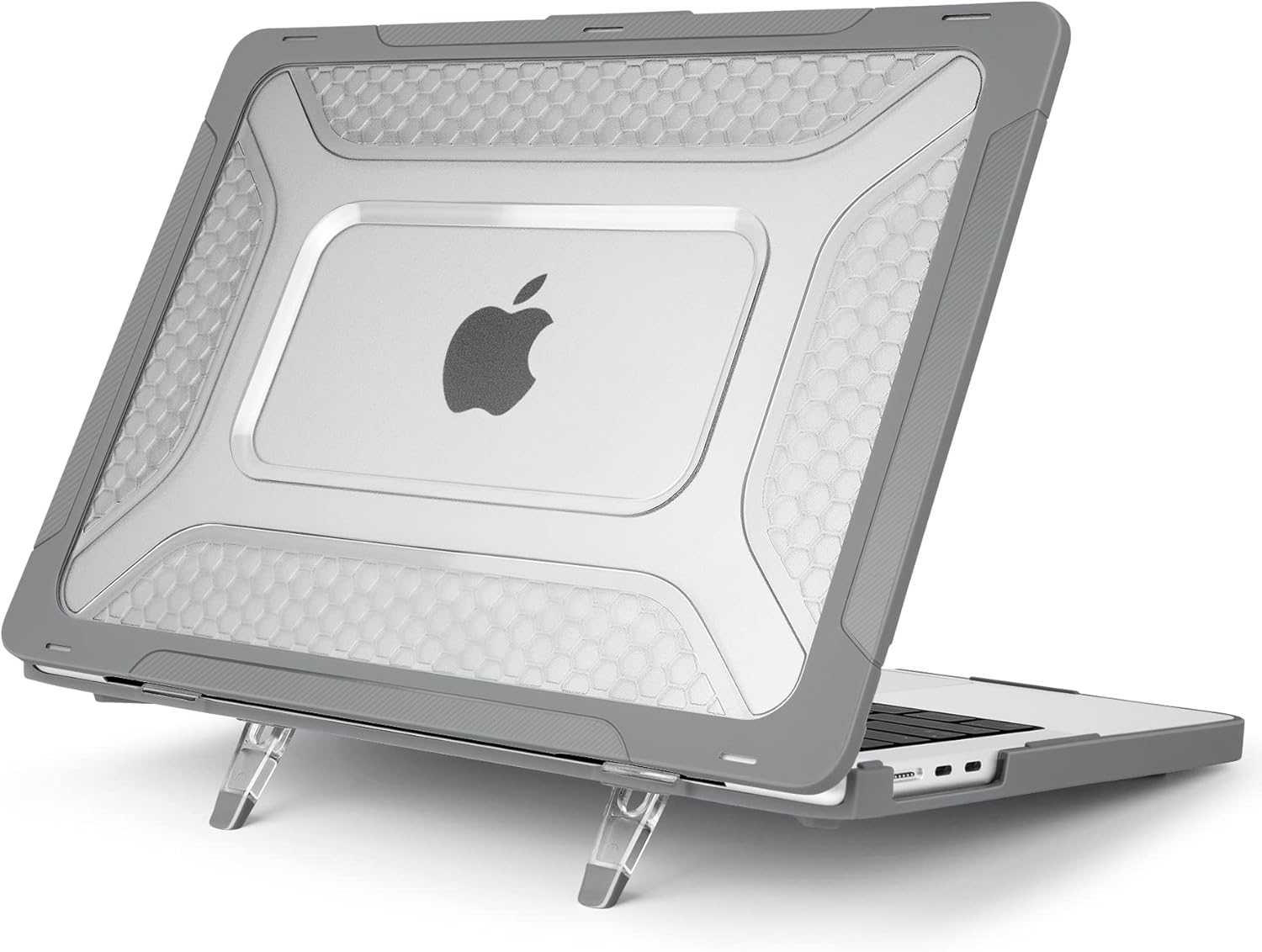 Batianda Case for New MacBook Air 13 inch 2025 M4 Chip 2024 2022 Release A3240 A3113 A2681 Model,Honeycomb Heavy Duty Protective Hard Shell with TPU Bumper Fold Kickstand & Keyboard Cover, Grey