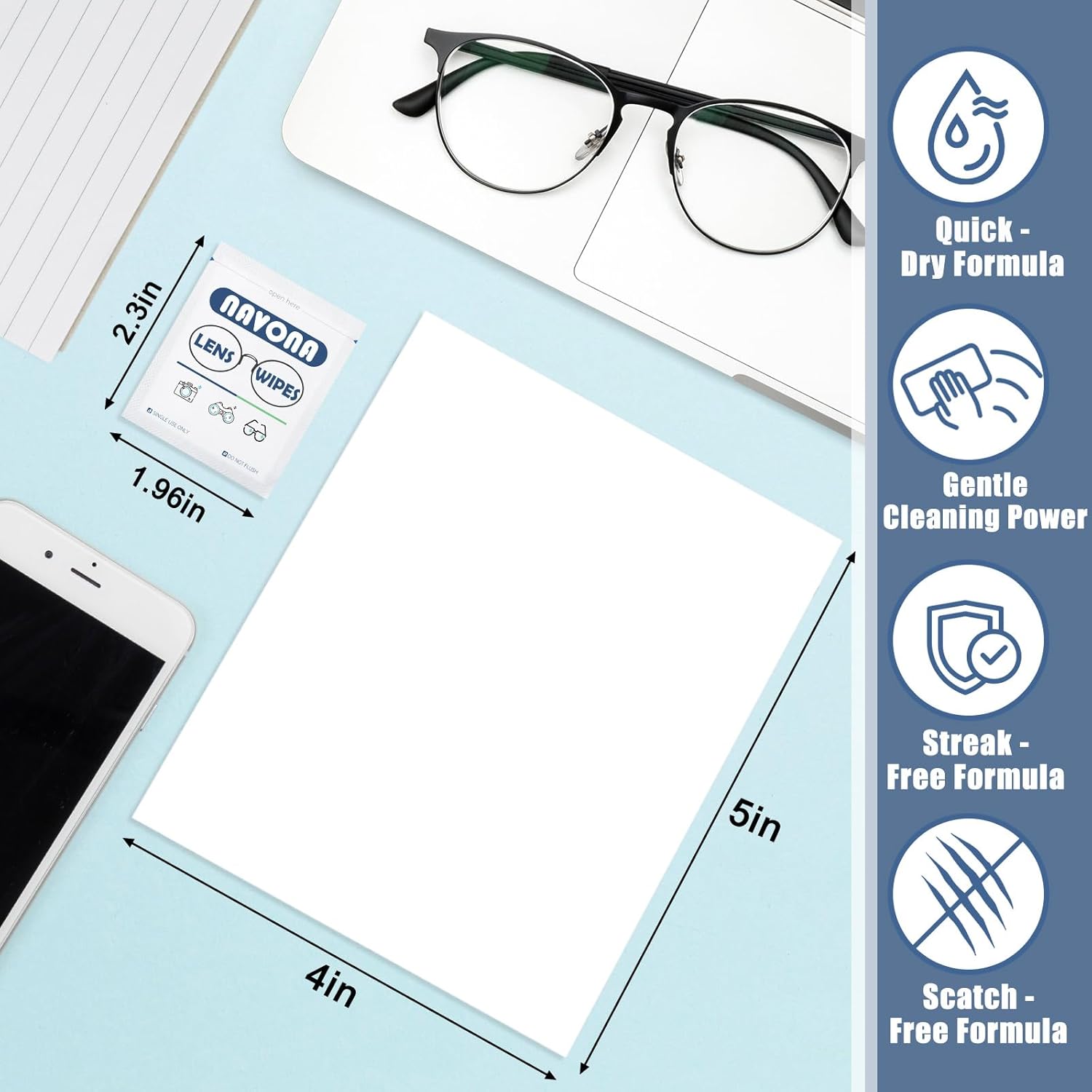800 Count Lens Wipes for Eyeglasses – Pre-Moistened, Individually Wrapped Eyeglass Cleaning Wipes – Scratch-Free, Streak-Free Glasses Cleaner Wipes for Sunglasses & Camera Lens – Bulk Pack