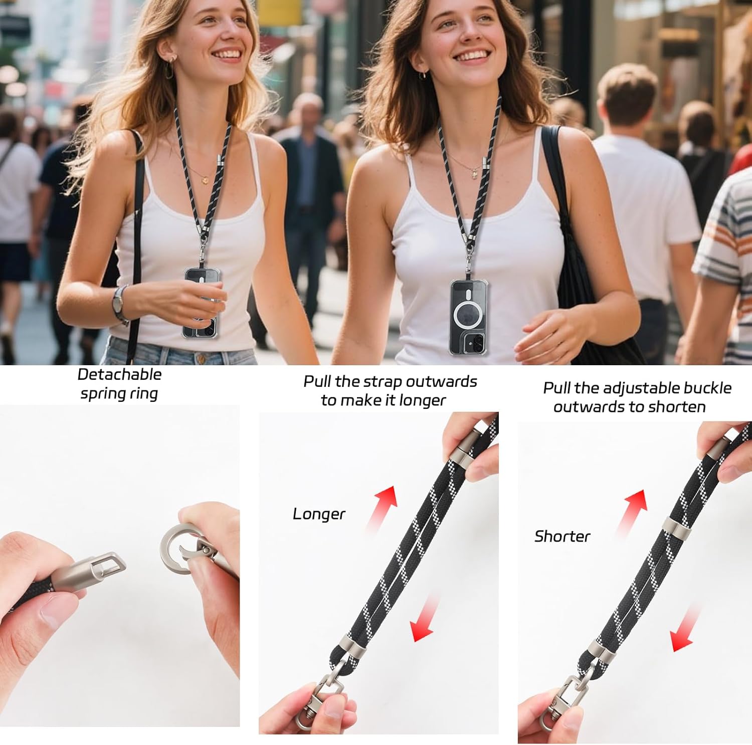 3-in-1 Adjustable Phone Lanyard Crossbody Cell Phone Neck Strap Universal Mobile Wrist Lanyard