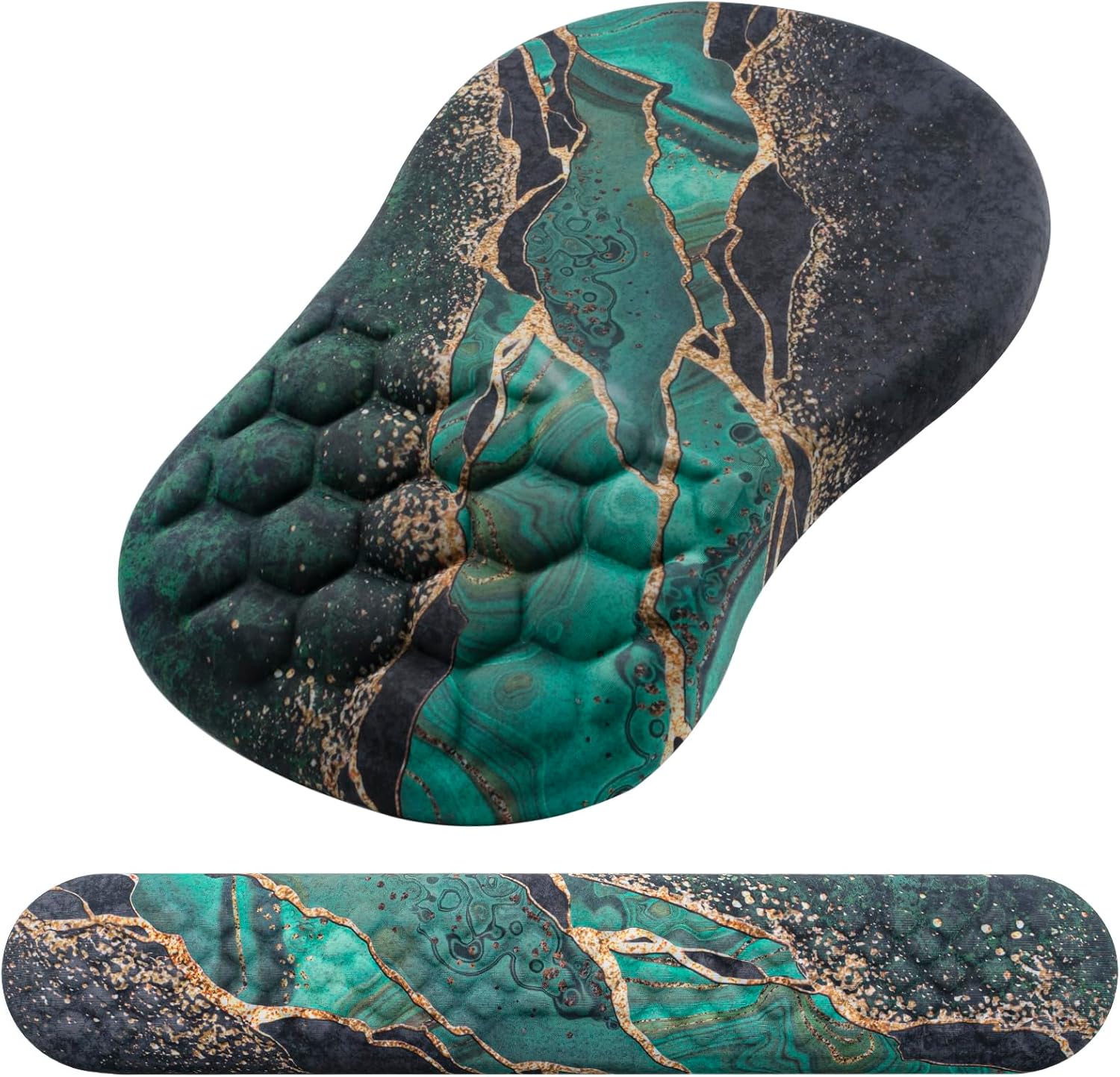Mouse Pad Wrist Support, Laokiiy 2 in1 Keyboard Wrist Rest+ Ergonomic Mouse Pad, Non-Slip Wrist Rest for Computer Keyboard, Made Easy Typing & Relieve Wrist Pain（Green Gold Black Marble）