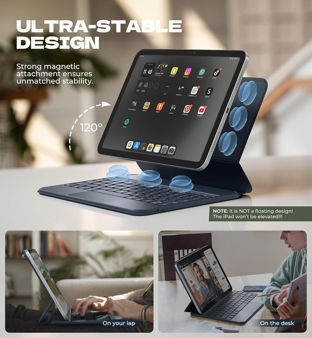Dexnor for iPad (A16) 11th/10th Generation Case with Keyboard Ultra-Light Magnetic Detachable Folio Keyboard Cover Multi-Touch Trackpad Backlit for iPad 10th Gen 10.9" (2022)/11th Gen (2025), Blue