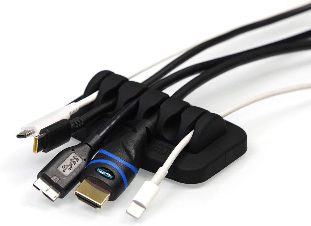 Desktop Cable Organizer, Weighted, Eco-Friendly Silicone, No Bad Smell, Bundled with 4 Reusable Cable Ties (Black)