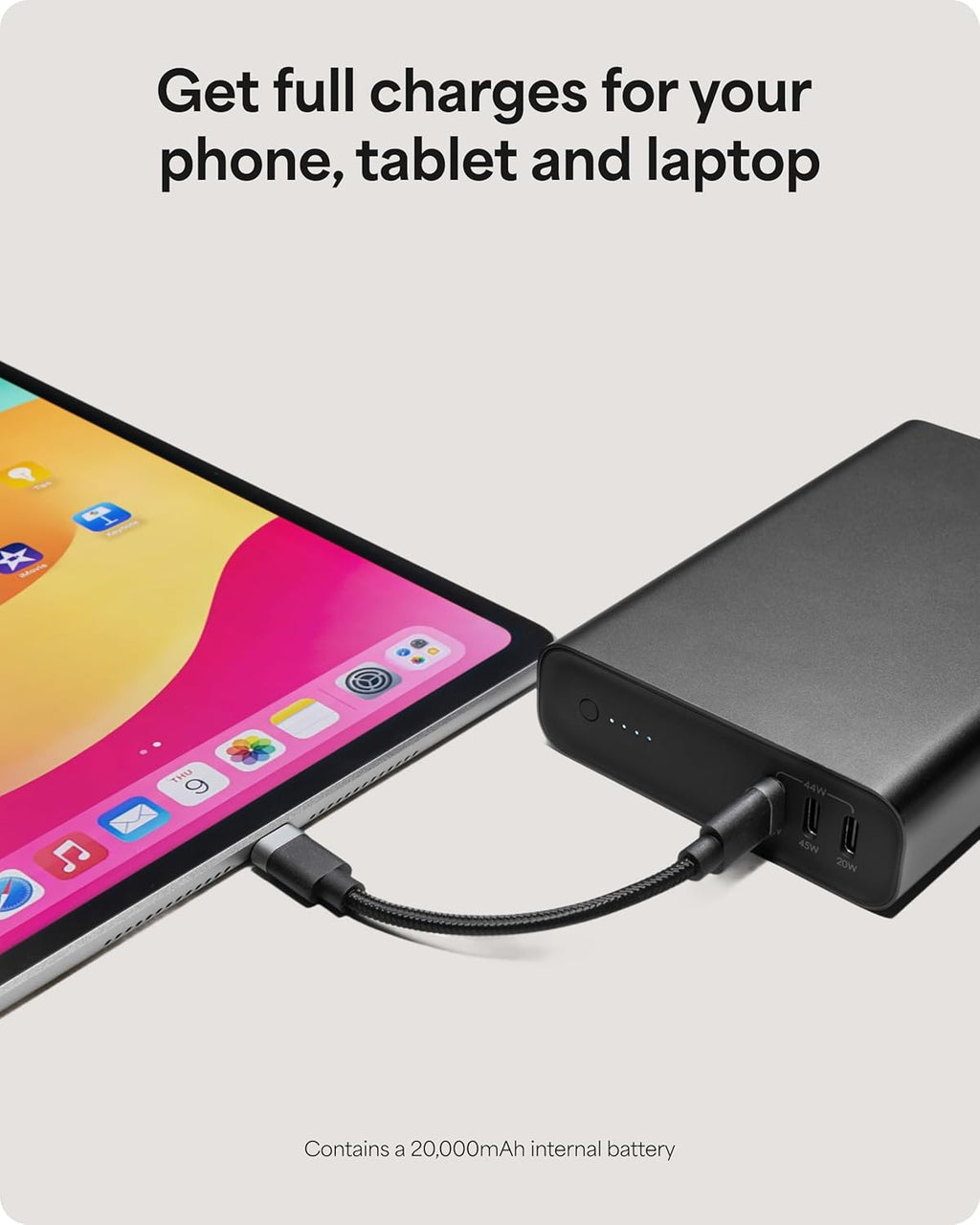 Mophie Powerstation Pro 20,000mAh Power Bank (Gen 3) – Ultra-Fast USB-C PD, 45W Output, Charges 3 Devices, Up to 4 Phone Charges, LED Indicator, Premium Anodized Aluminum Body, Black