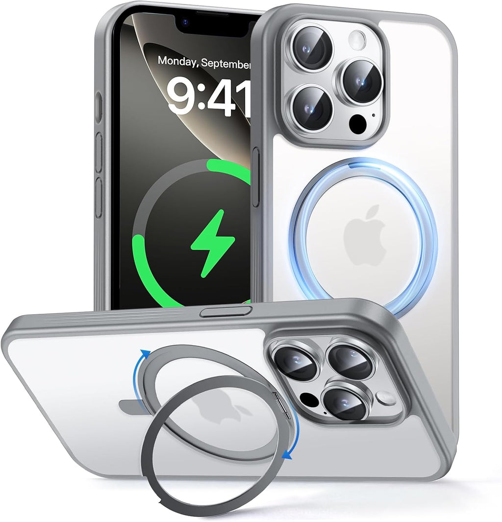 MAGIC JOHN 360° Rotatable Magnetic Invisible Stand for iPhone 14 Pro Max Case [Anti-Slip Grip] [Compatible with MagSafe] 16FT Shockproof for iPhone 14 Pro Max Case with Kickstand, Gray