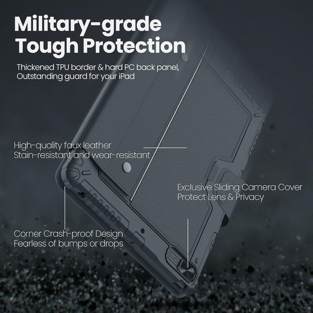 Nillkin iPad 9th Generation (10.2", 2021) Case with Detachable Keyboard, Magic Trackpad, 7-Colors Backlit, Portrait/Landscape Modes, Rugged Keyboard Case with Camera Cover for iPad 8th/7th Gen, Gray