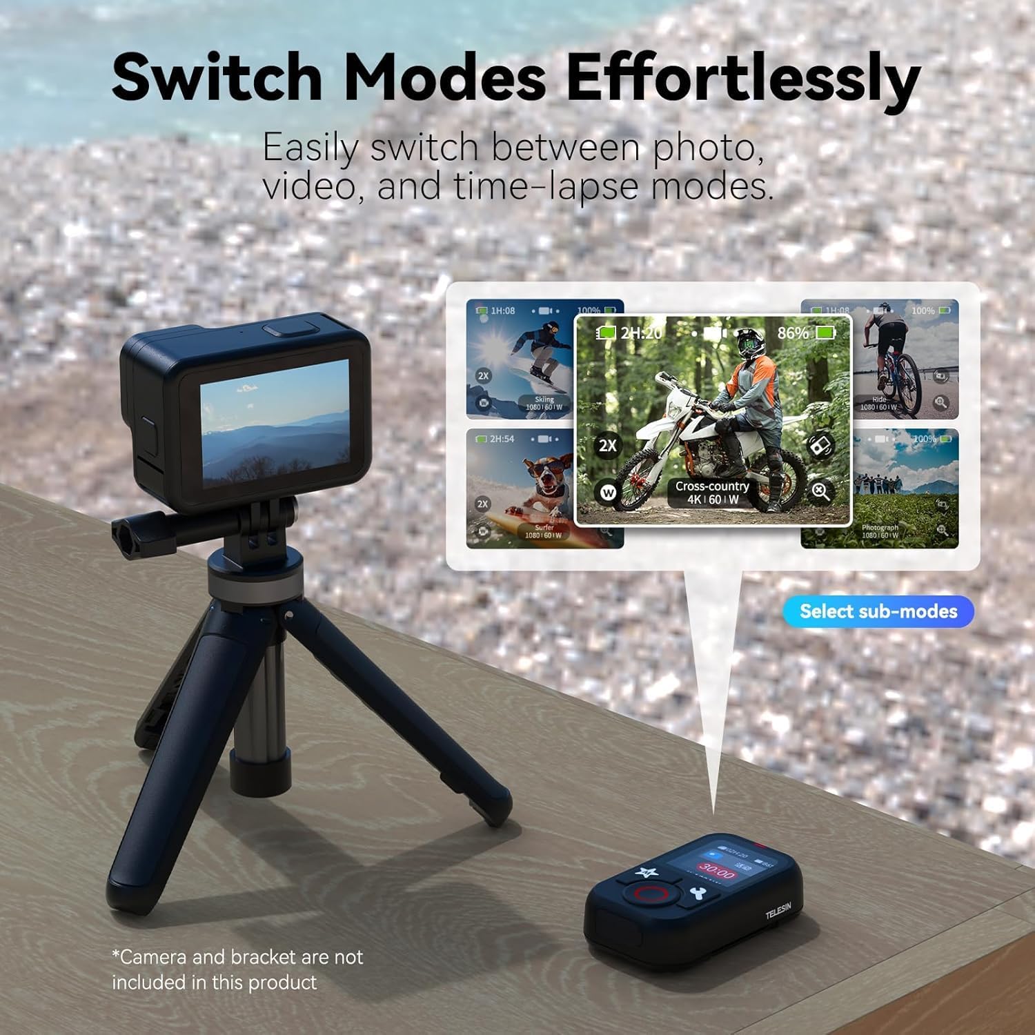TELESIN T13 Waterproof Smart Remote Control with Color LCD Screen, 5-60m Wireless Remote with Wrist Strap, Compatible with GoPro Hero 13/12/11/10/9/8 Action Cameras
