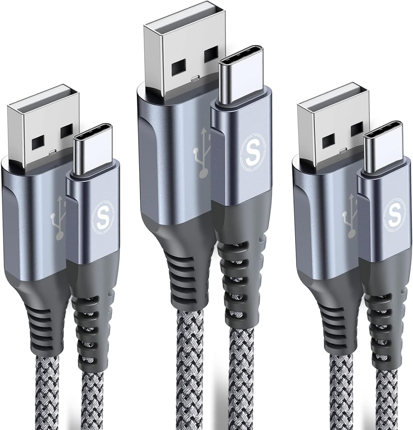 sweguard USB Type C Charger Cable [3-Pack,6.6ft+3.3ft+1.5ft] iPhone 16 Charger Nylon Braided Cord for iPhone 16 15 Pro Max Plus Samsung Galaxy S24 S23 S22 S21 S20 S10 Note 20 10 A54 Pixel LG Moto PS5
