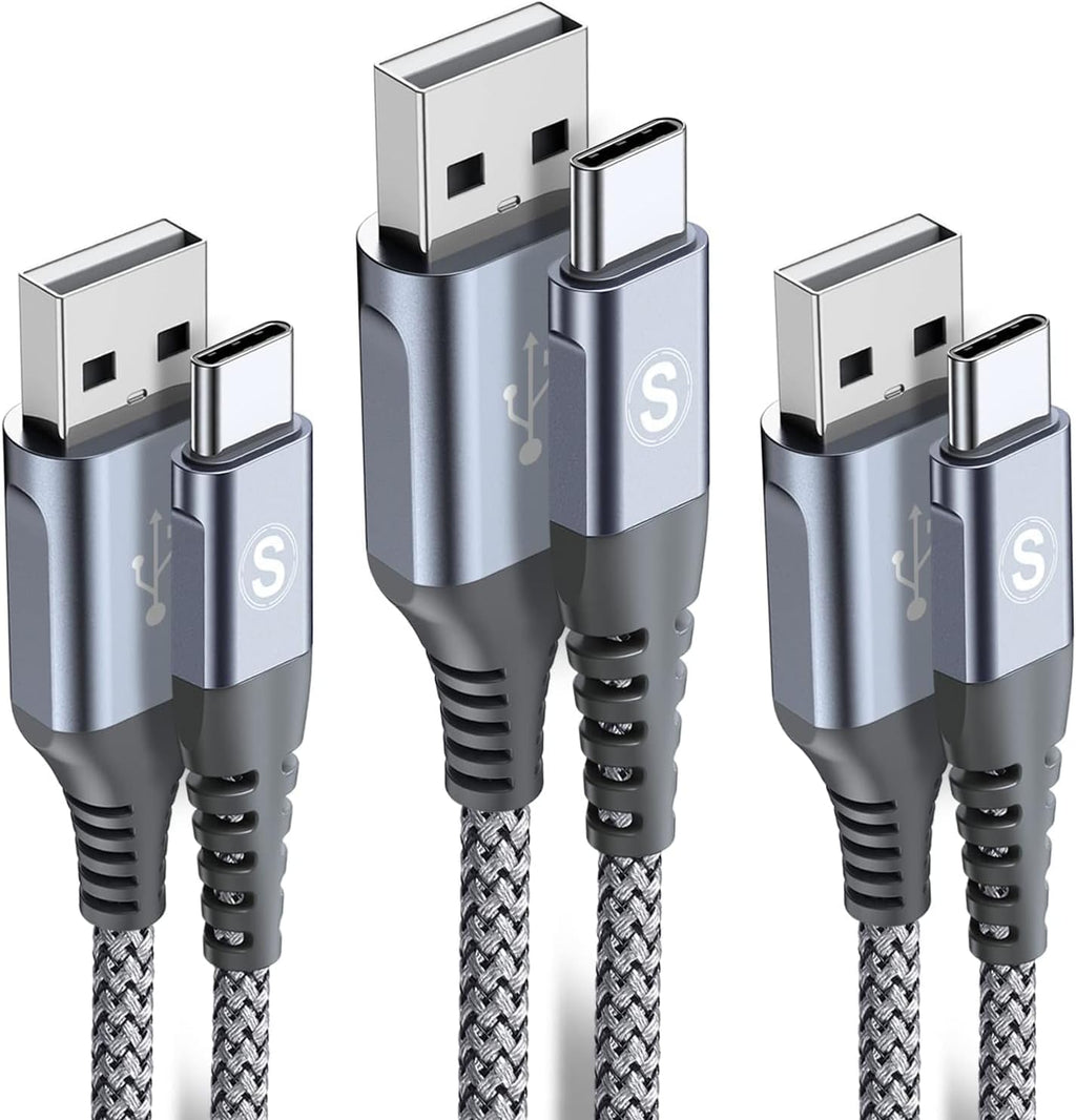 sweguard USB Type C Charger Cable [3-Pack,6.6ft+6.6ft+3.3ft] iPhone 16 Charger Nylon Braided Cord for iPhone 16 15 Pro Max Plus Samsung Galaxy S24 S23 S22 S21 S20 S10 Note 20 10 A54 Pixel LG Moto PS5