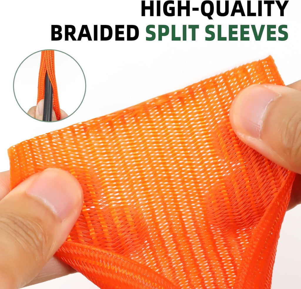 Split Wire Loom Tubing, Cable Protector Sleeve, Braided Cable Management for TV/Computer/Home Theater/Engine Bay, Cord Protectors from Pets No Chew (Orange, 1"-10ft)