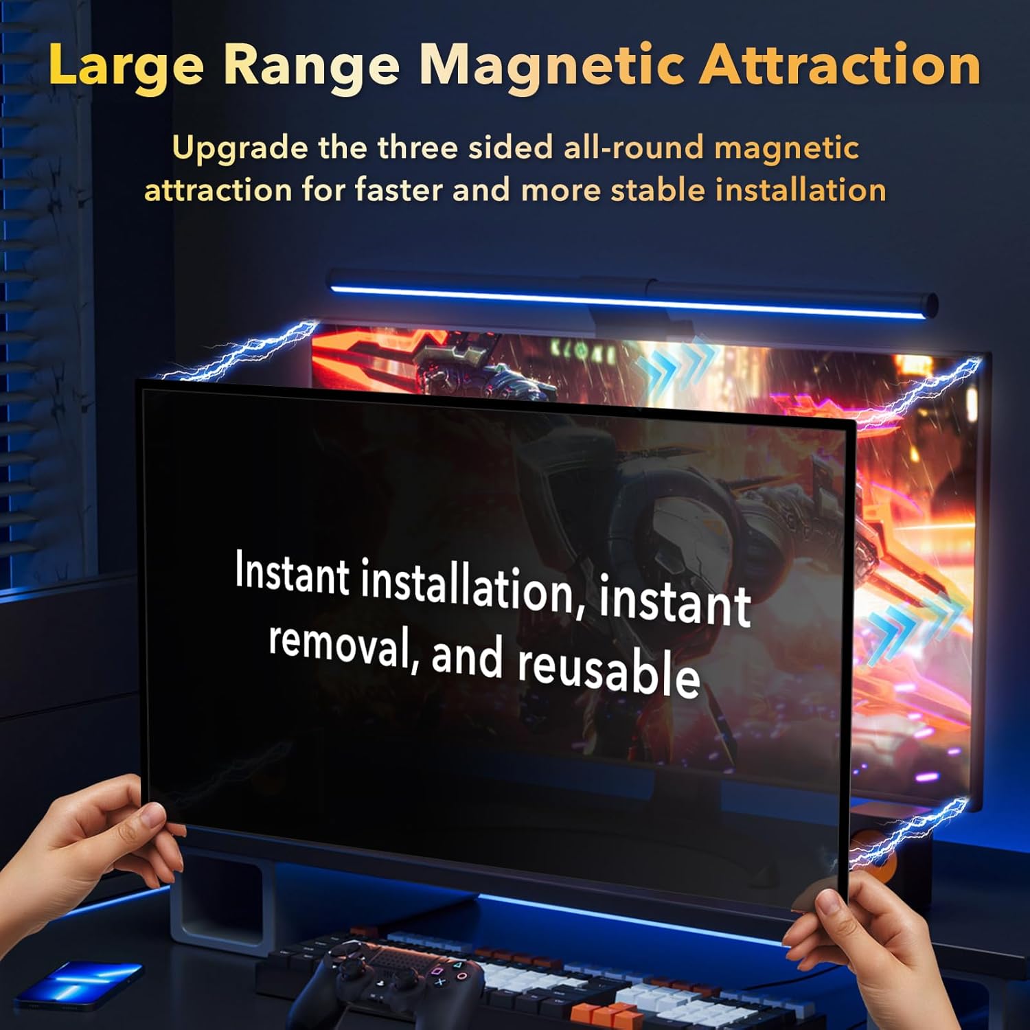 Magnetic Invisible Hidden Design Computer Privacy Screen Filter 27 Inch for Frameless Monitor 16:9 Aspect Ratio, Removable Anti Glare Blue Light Protector, Double Sided Reversible Eye Care 27in Film