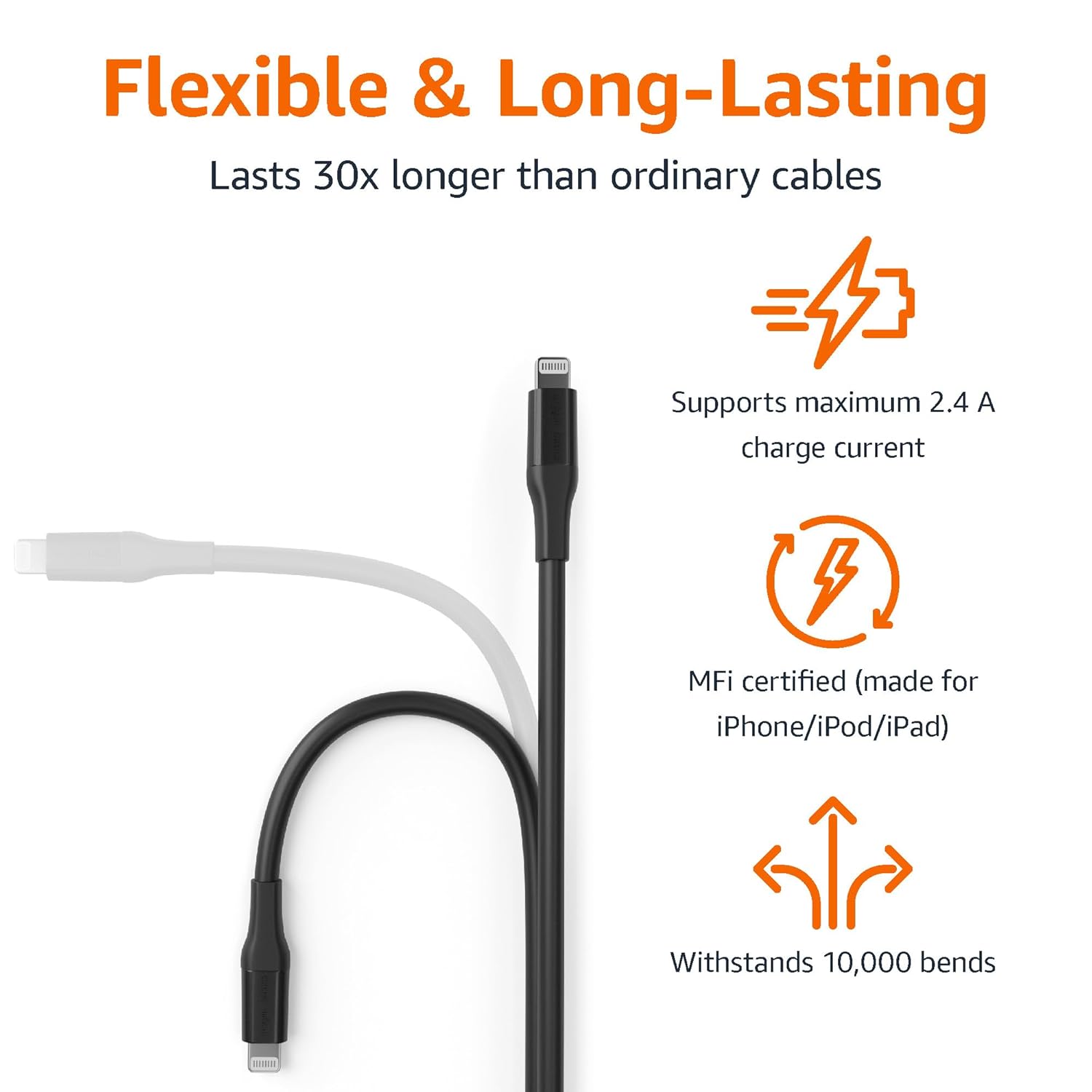 Amazon Basics USB-2.0 Type C to Lightning Cable (MFi Certified), 10 ft, Black
