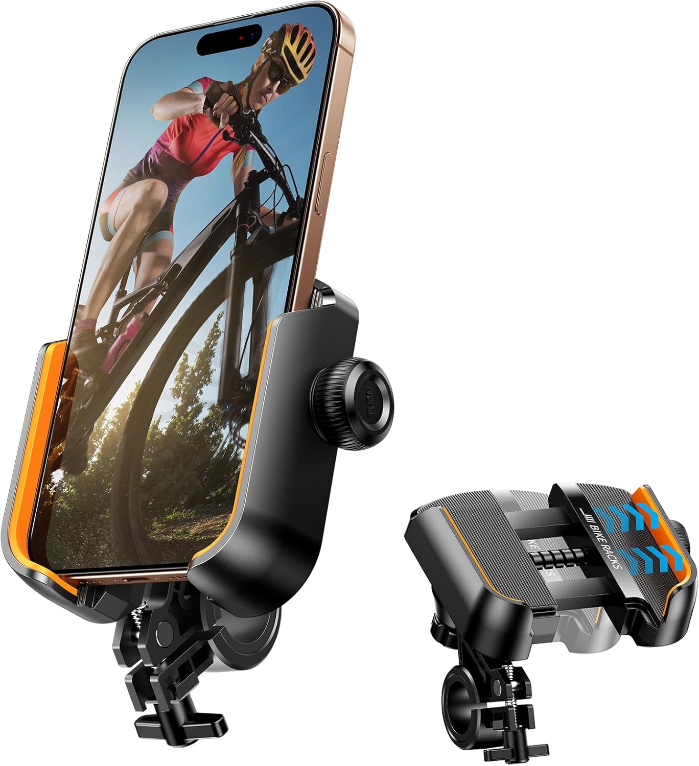 Motorcycle Bike Phone Holder - [Secure Lock & Not Block Camera] Quick Install Handlebar Mount for Bicycle Scooter, Universal Phone Clamp for iPhone 16 15 14 Pro Max, Samsung Galaxy