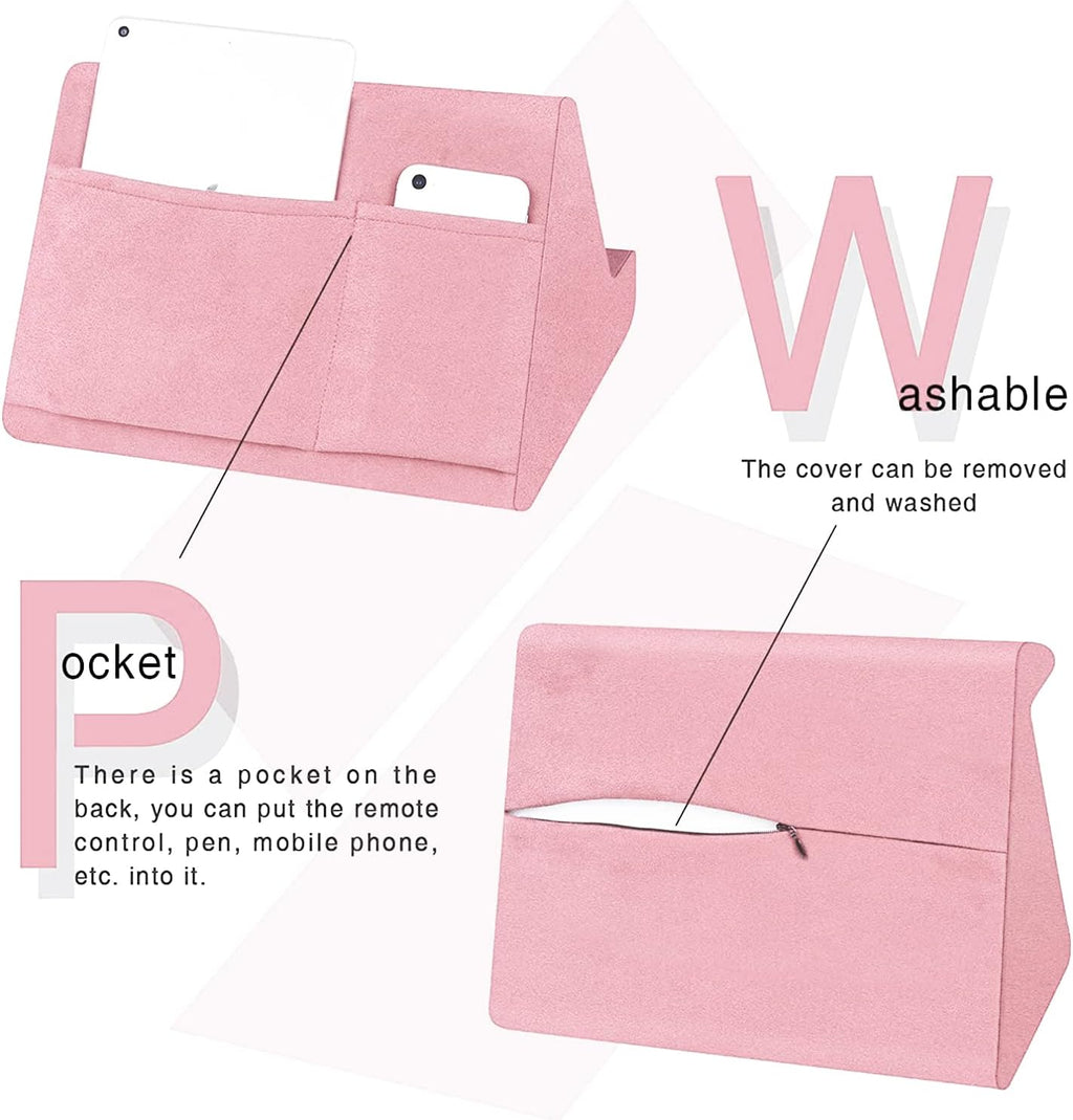 Soft Tablet Stand Pillow with Pocket,Adjustable 3 Viewing Angle,Lazy Holder for Bed Sofa,Compatible with iPads Tablets eReaders Smartphones Books Magazines (Light Pink)