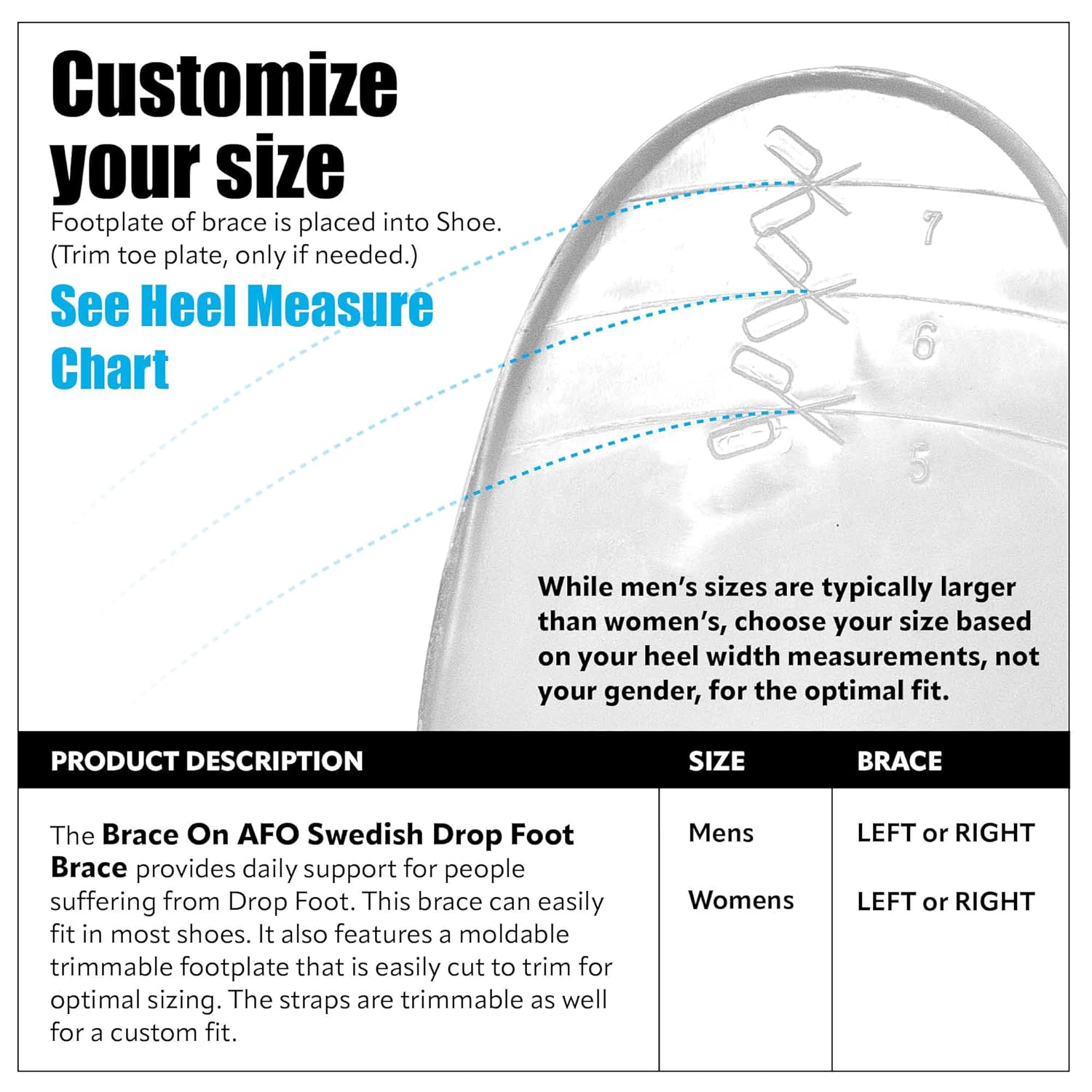BraceOn AFO Swedish Foot Stabilizer, Drop Foot Brace for Women, AFO Brace and Foot Drop Brace, Womens, Right