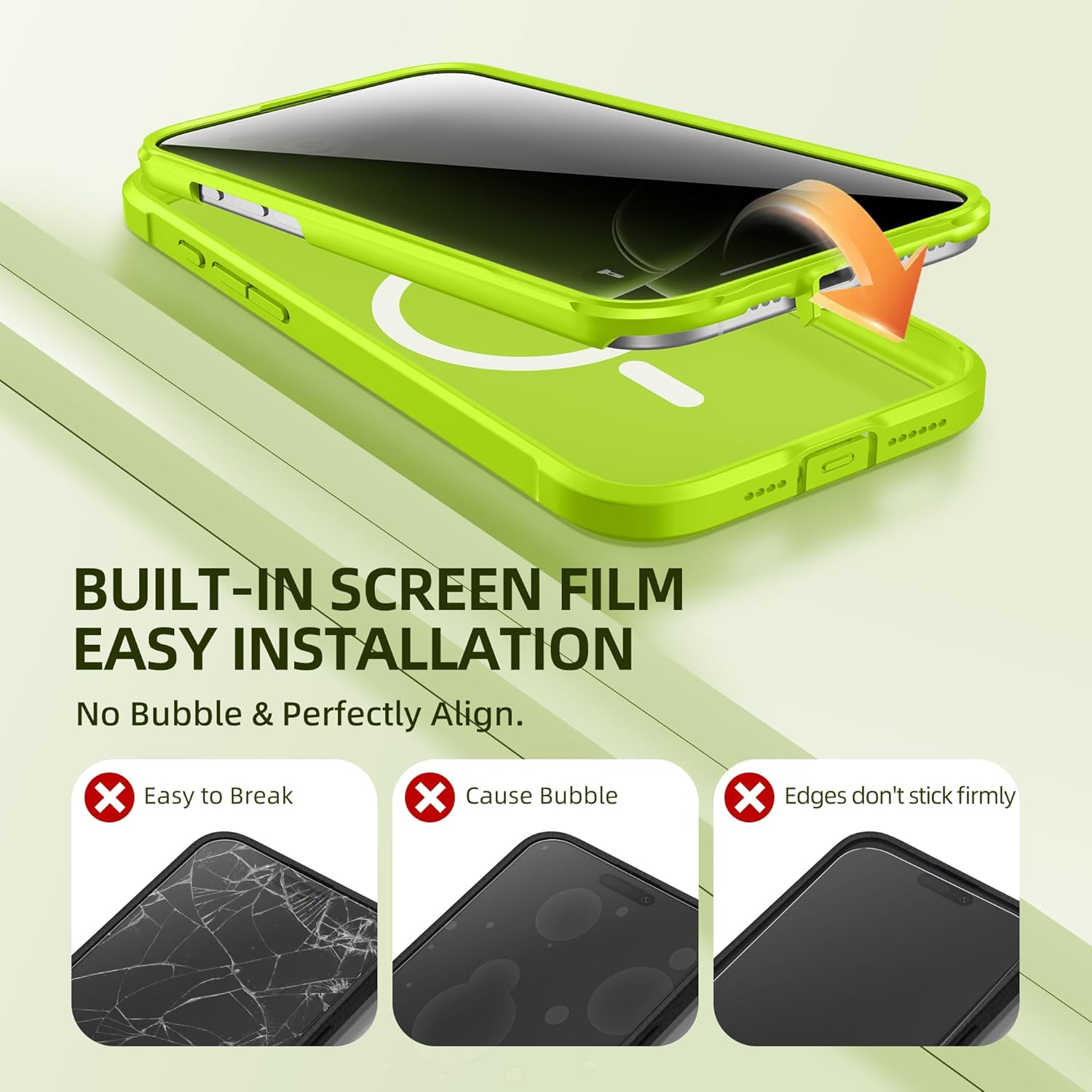 BERFY Magnetic for iPhone 16 Pro Case, Compatible with MagSafe, Built-in Privacy Screen Protector and Upgraded Camera Protection, Anti-Spy Full Body Shockproof Phone Case for 16 Pro 6.3", Bright Green