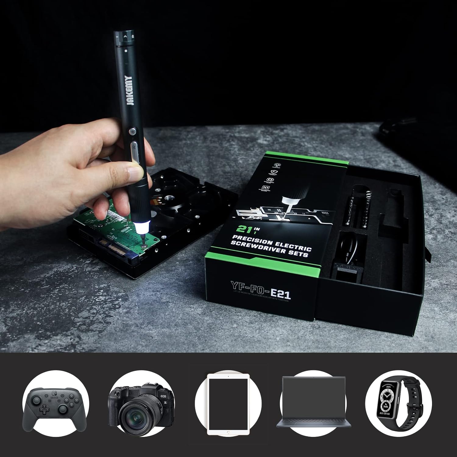 Compact Electric Screwdriver Set, JAKEMY Adjustable 3 Torque Cordless Screwdriver Set for Phone, Rechargeable Mini Power Screwdriver Kit for Electronics Repair with Shadowless LED Lamp