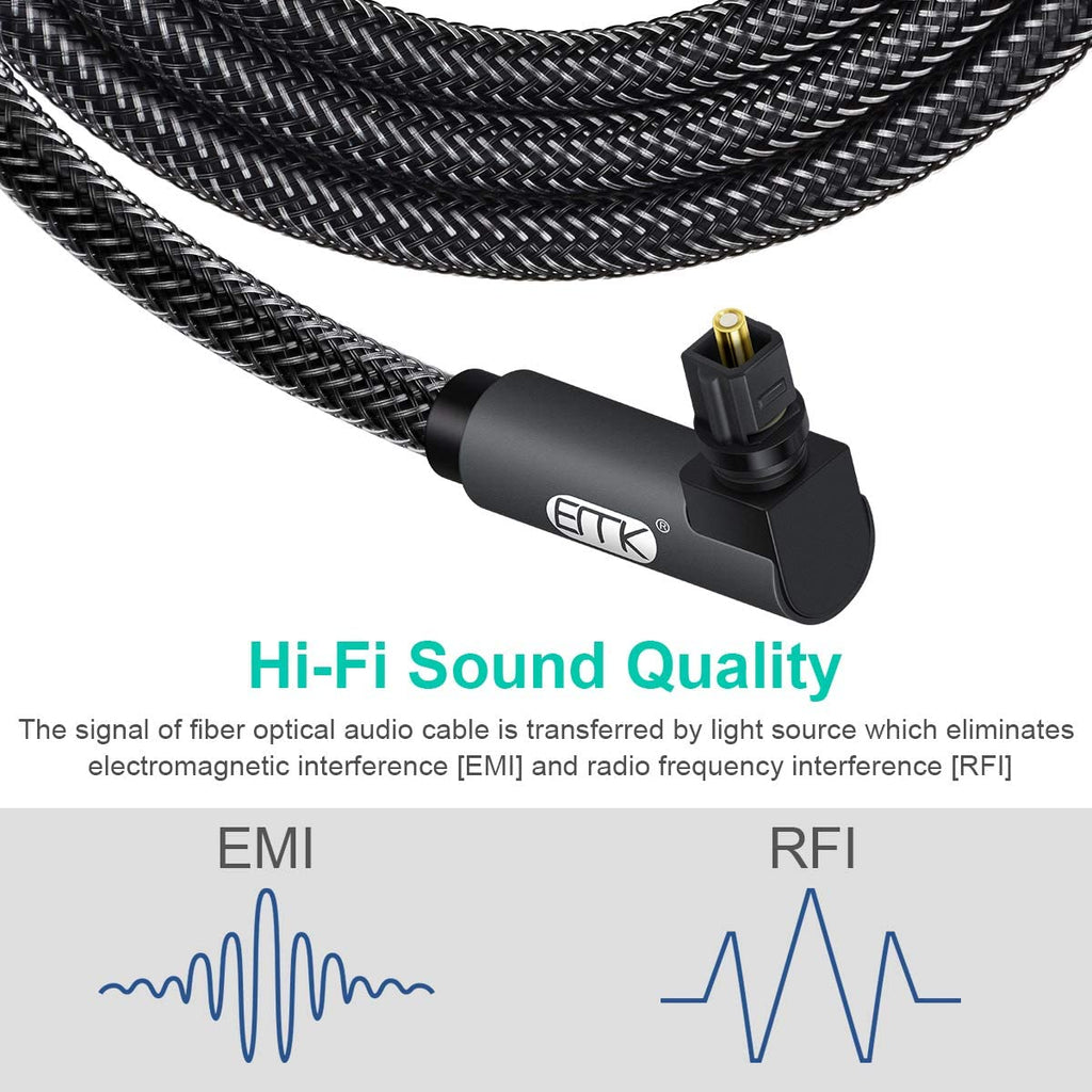 EMK 90 Degree Toslink Optical Cable 360 Degree Free-Rotating Plug Fiber Optic Cable S/PDIF Toslink Male to Male for Home Theater, Sound Bar, TV, PS4, Xbox,Grey (10ft/3m)