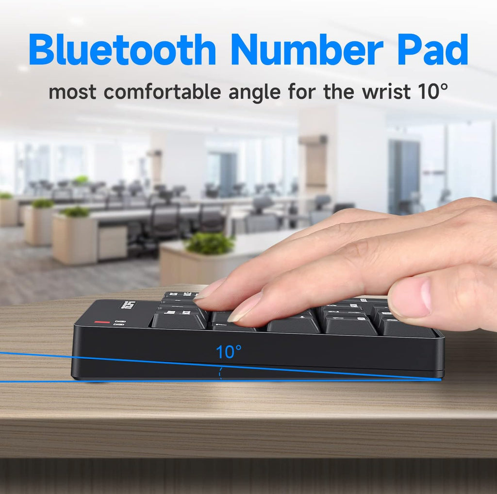 MOFII Bluetooth 5.1 Number Pad Wireless Numeric Keypad Silent 19 Keys USB Keypads, Portable Financial Accounting Numpad 10 Key for Laptop/Notebook/Surface Pro/PC - Black