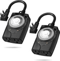 HBN Outdoor Timer Outlet Waterproof, 24 Hour Mechanical Light Timers for Electrical Outlets Outdoor Weatherproof, 2 Grounded Outlets for Christmas Lights, Pool Pump, 15A 1/2HP