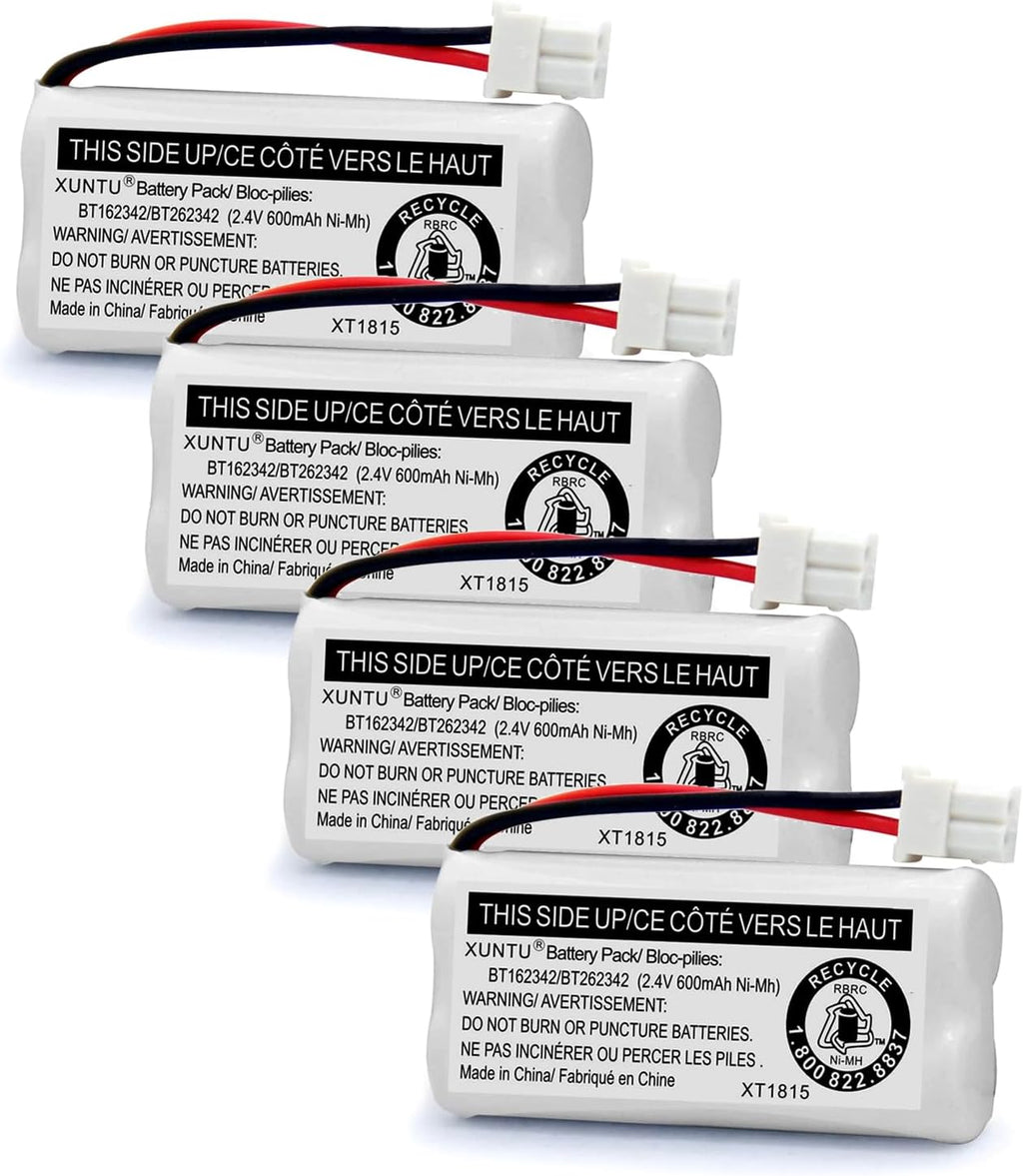 XUNTU BT162342/BT262342 2.4V 600mAh Ni-MH Cordless Phone Battery Pack BT166342/BT266342 BT183342/BT283342 Compatible with EL52351 TL90070 CS5119 DS6511 DS6722 LS6305 Handset (4 Pack)