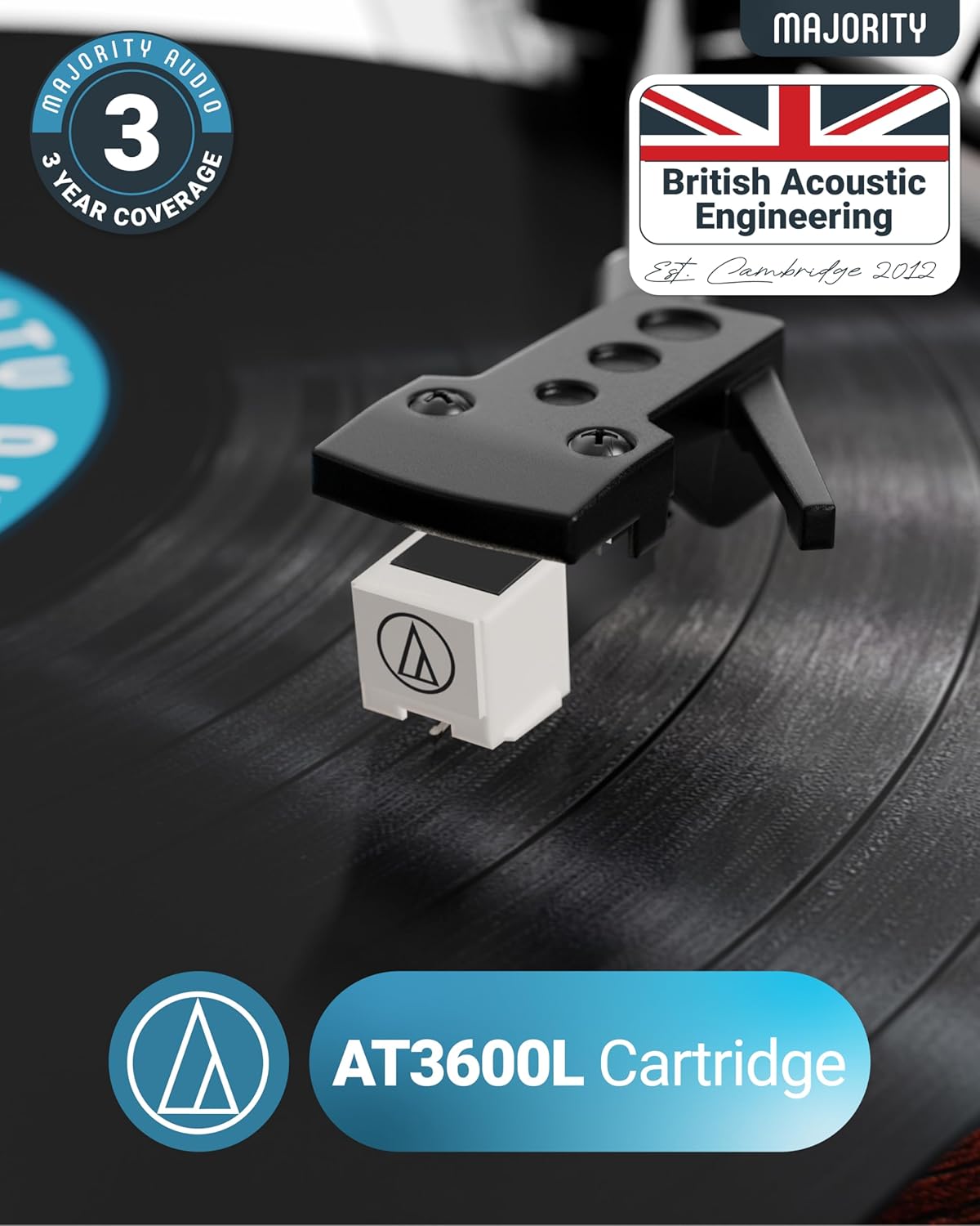 Vinyl Record Player with Bluetooth 5.3 in & Out | Record Player with Speakers & USB Recording | Bluetooth Record Player with AUX Input & RCA Output | Slipmat Included | Majority Moto Turntable