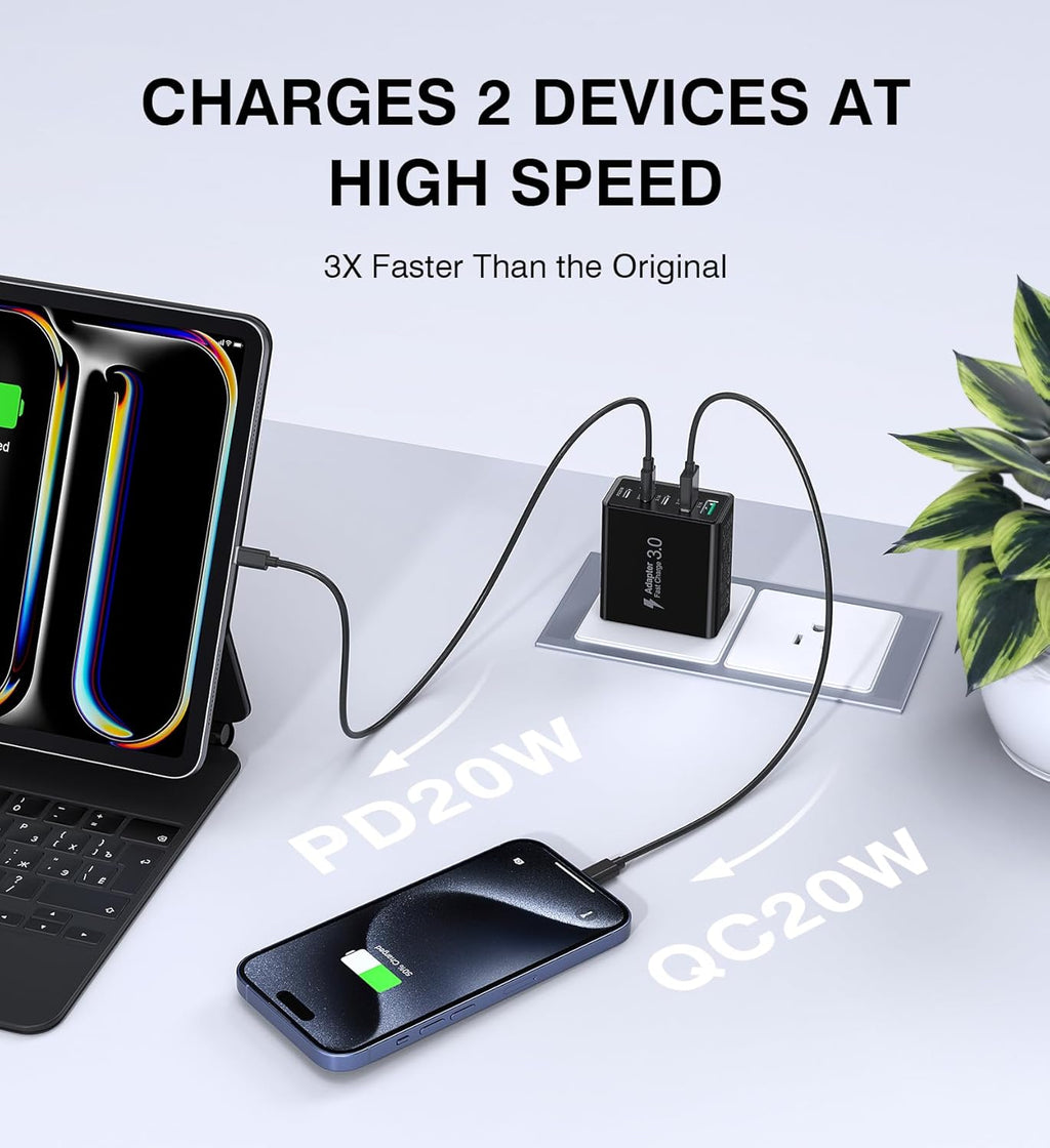 [2-Pack] USB C Wall Charger, 50W Type C Charger Block 5-Port Fast Charging Blocks,3USB C+2USB A Multiport Plug,PD Power Adapter Brick Cube for iPhone 16/15/14/13/12/Pro,iPad,Samsung,for Switch（Black）