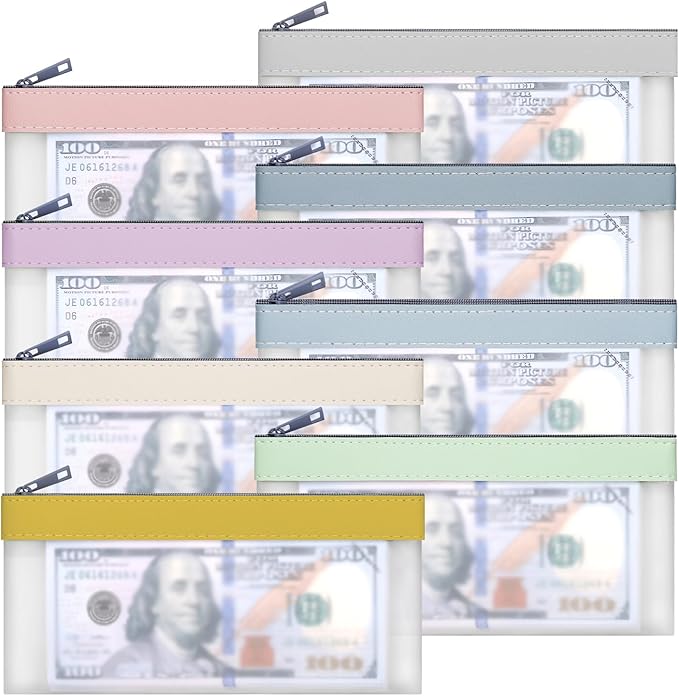 8 Pieces Money Bags With Zipper, Cash Envelopes, 7.6 x 3.7 inch Money Pouch by VOCHIC